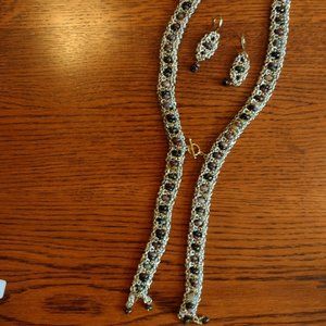 Handmade byzantine necklace and earrings with natural Ocean jasper.